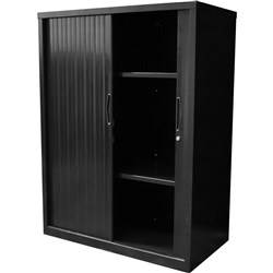 Rapidline Go Tambour Door Cupboard Includes 2 Shelves 1200W x 473D x 1016mmH Black