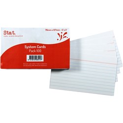 Stat System Cards White 76x127mm Ruled PK100