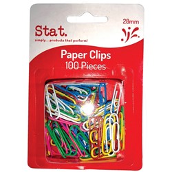 Stat Paper Clips 28mm Asstd Coulours pk100