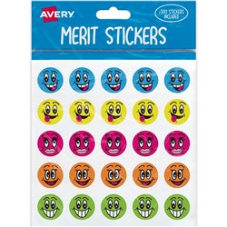Avery Merit Stickers Smiley Faces Round 22mm 5 Designs Assorted 300 Stickers