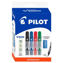 Pilot BeGreen V Board Master Whiteboard Marker Bullet Tip Assorted Pack of 4 with Eraser