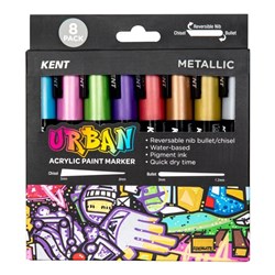 Kent Urban Paint Markers Medium 6mm Dual Nib Metallic Assorted Pack Of 8