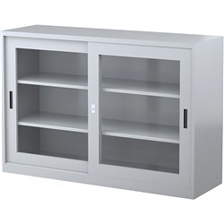 Steelco Sliding Glass Door Cabinet 2 Shelves 1500W x 465D x 1015mmH Graphite Ripple