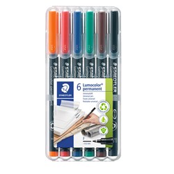 Staedtler 318 Lumocolor Pen Permanent Fine 0.6mm Assorted Wallet of 6